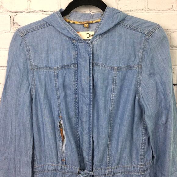 Dittos Women's Chambray Flap Pocket Hooded 3/4 Lightweight Zippered Jacket M - Picture 2 of 15